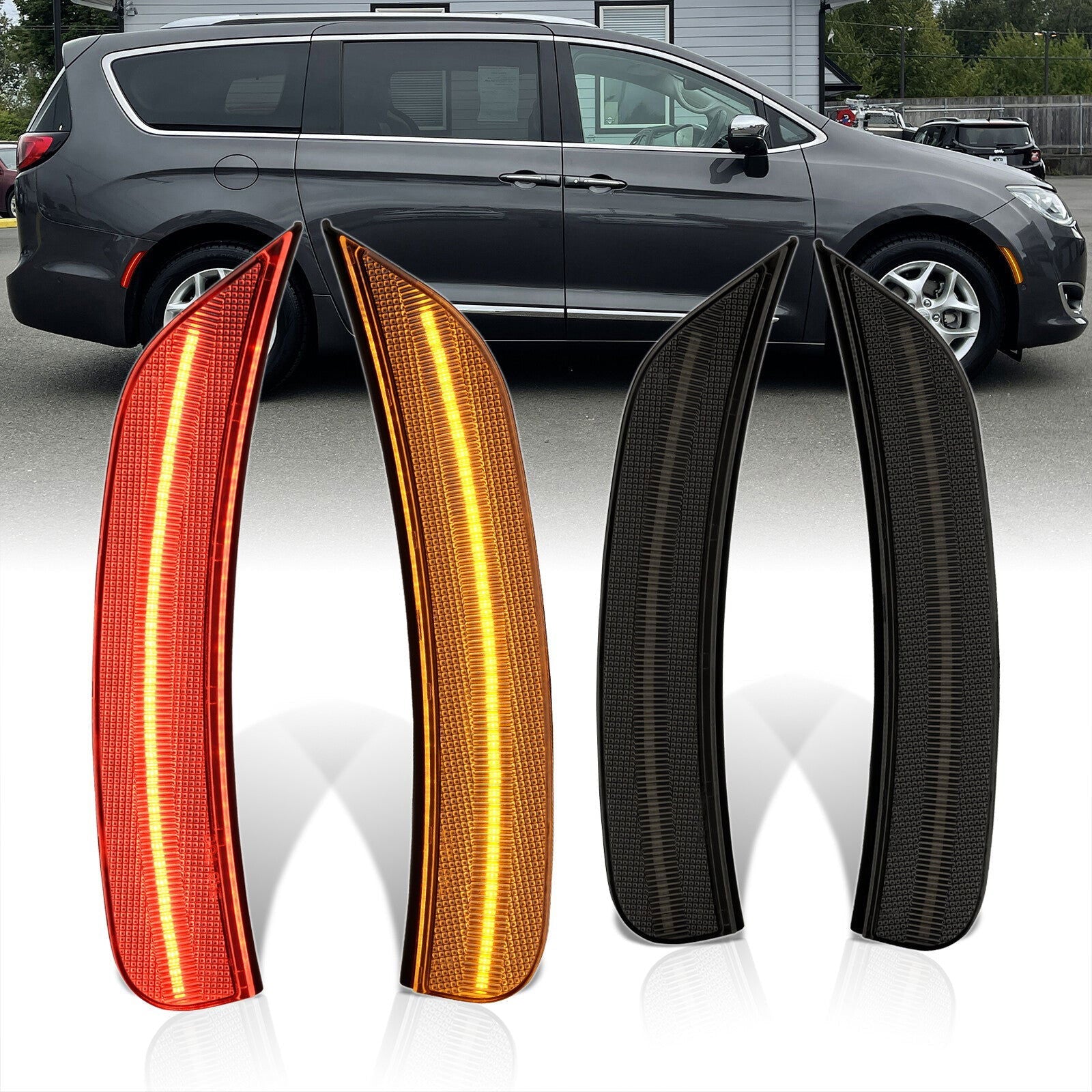 Chrysler Pacifica 2017-2022 / Voyager 2020-2022 4 Piece Front Amber & Rear Red LED Fender Side Marker Lights Smoke Len - Parts Agent