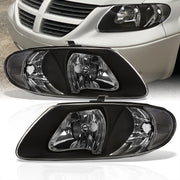 Chrysler Town & Country 2001-2007 / Grand Voyager 2001-2002 / Voyager 2001-2003 / Dodge Grand Caravan 2001-2007 Factory Style Headlights Black Housing Clear Len Clear Reflector (Halogen Models Only) - Parts Agent