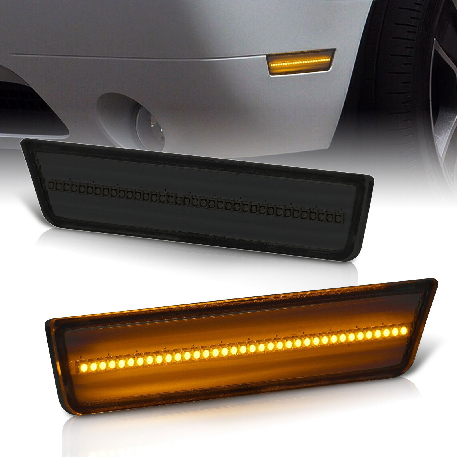 Dodge Challenger 2008-2014 Amber LED Front Side Marker Lights Smoke Len - Parts Agent