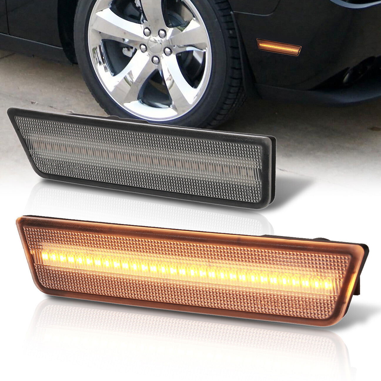 Dodge Challenger 2008-2014 Front Amber LED Side Marker Clear Len - Parts Agent