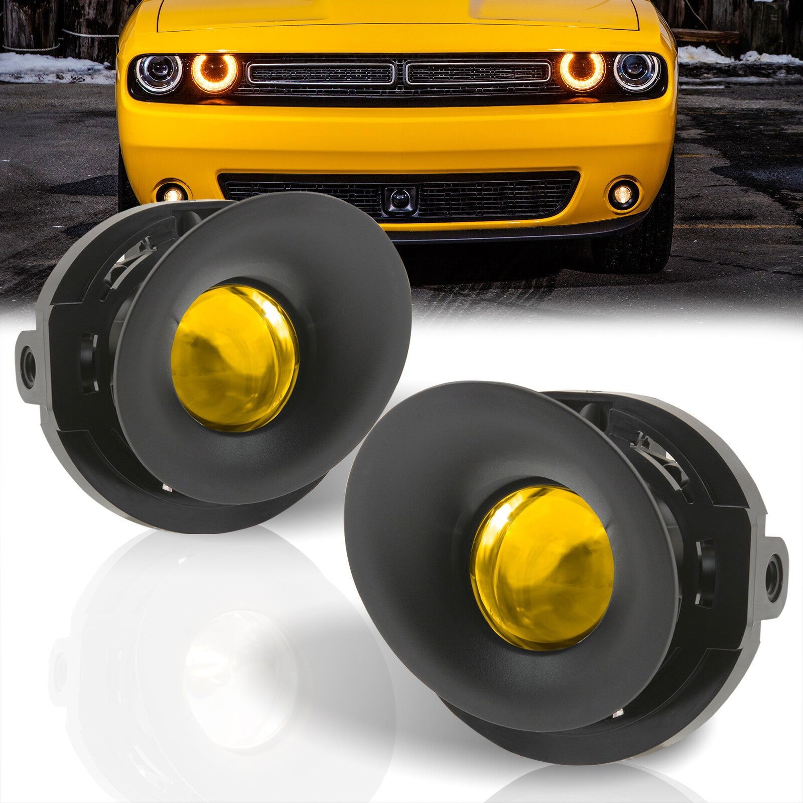 Dodge Challenger 2015-2021 Front Fog Lights Yellow Len (Includes Switch & Wiring Harness) - Parts Agent