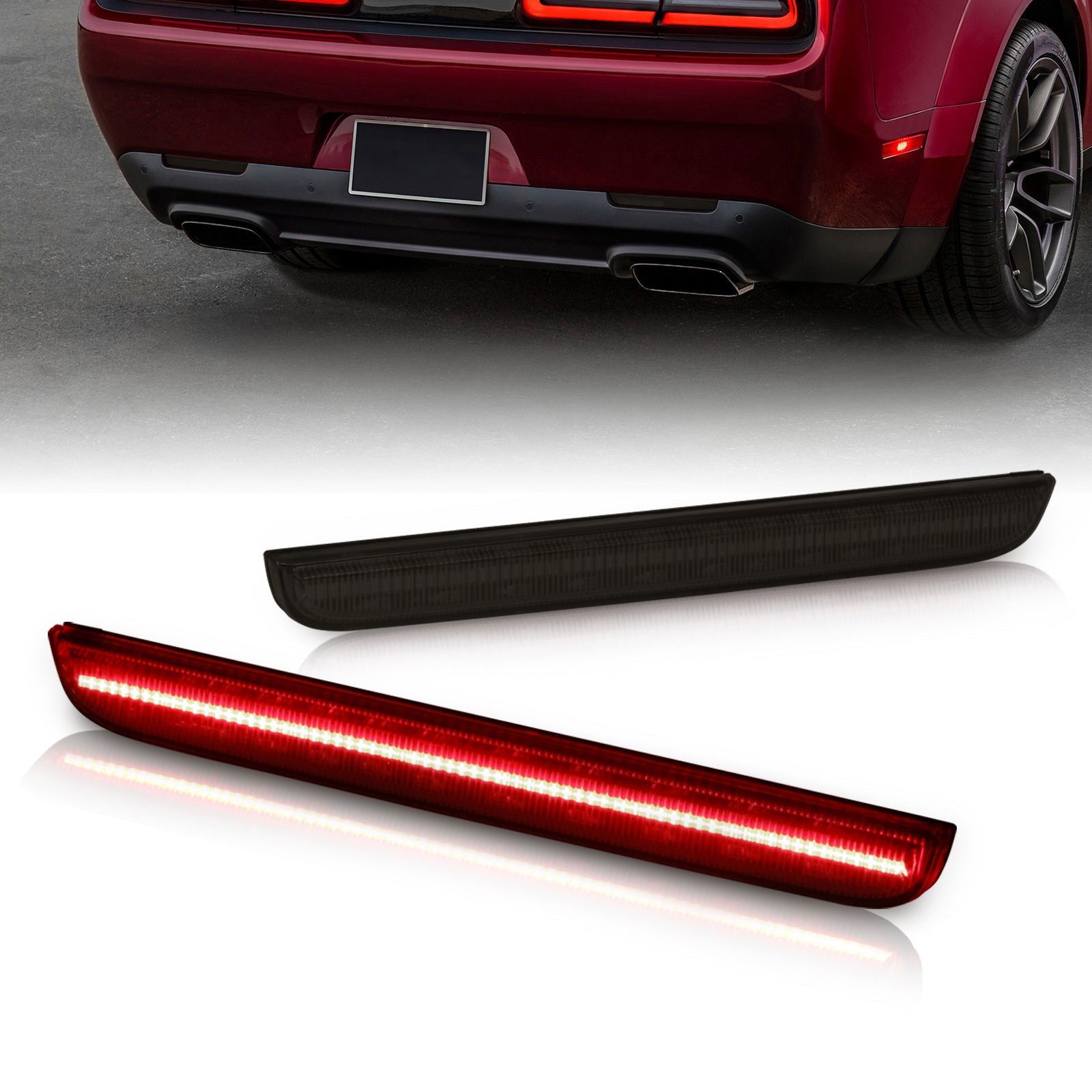 Dodge Challenger 2015-2023 Rear Red LED Reflector Light Smoke Len - Parts Agent