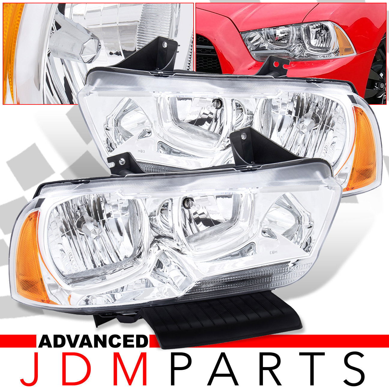 Dodge Charger 2011-2014 Factory Style Headlights Chrome Housing Clear Len Amber Reflector (Halogen Models Only) - Parts Agent