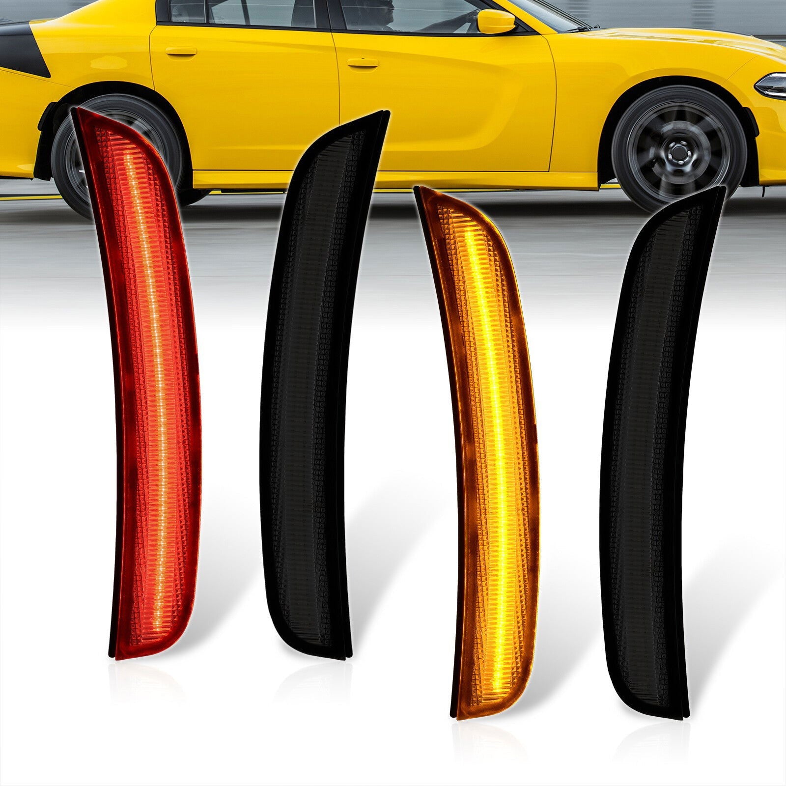 Dodge Charger 2015-2022 LED Smoke Lens Front Amber + Red Rear Side Markers Lights - Parts Agent