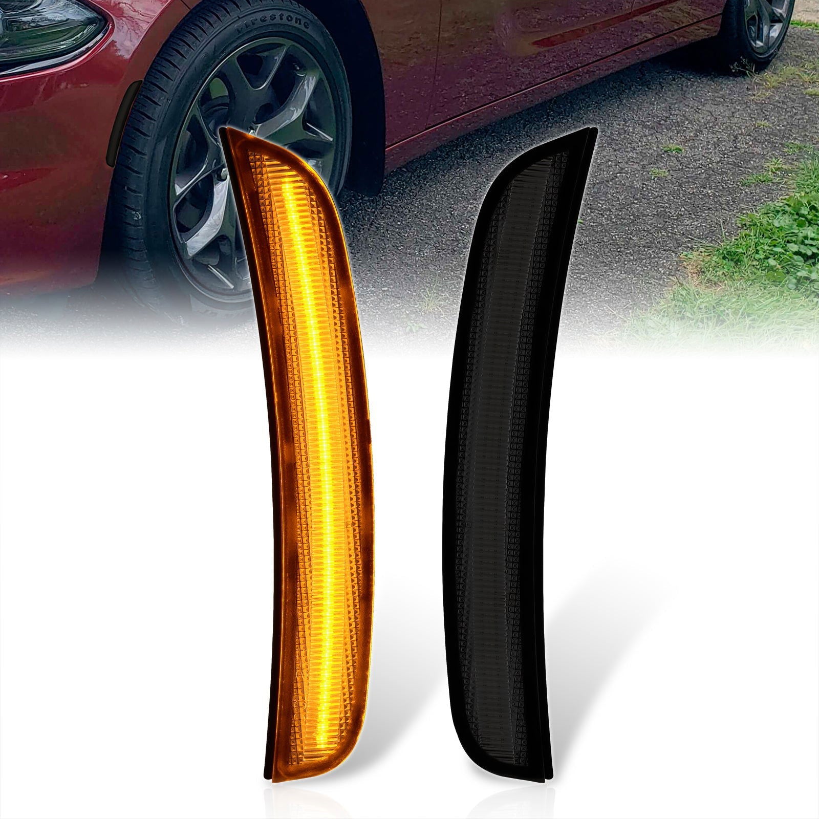 Dodge Charger 2015-2023 Front Amber LED Side Marker Smoke Len - Parts Agent