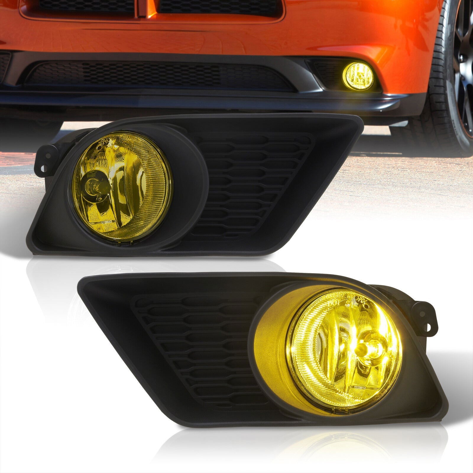 Dodge Charger (Not Compatible for SRT Models) 2011-2014 Front Fog Lights Yellow Len (No Switch & Wiring Harness) - Parts Agent