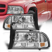 Dodge Dakota 1997-2004 / Durango 1998-2003 1 Piece Style Headlights + Bumpers Chrome Housing Clear Len Amber Reflector - Parts Agent