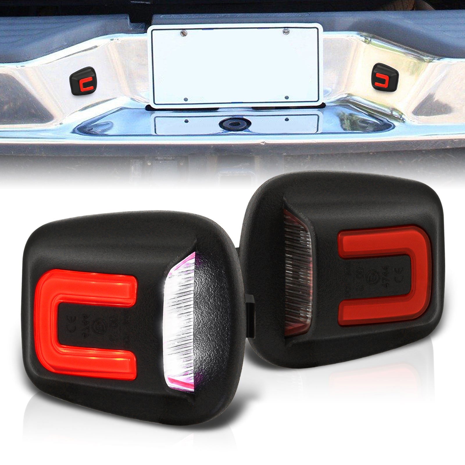 Dodge Dakota 1997-2010 / RAM Dakota 2011 / Mitsubishi Raider 2006-2009 White & Red Bar SMD LED License Plate Lights Clear Len - Parts Agent