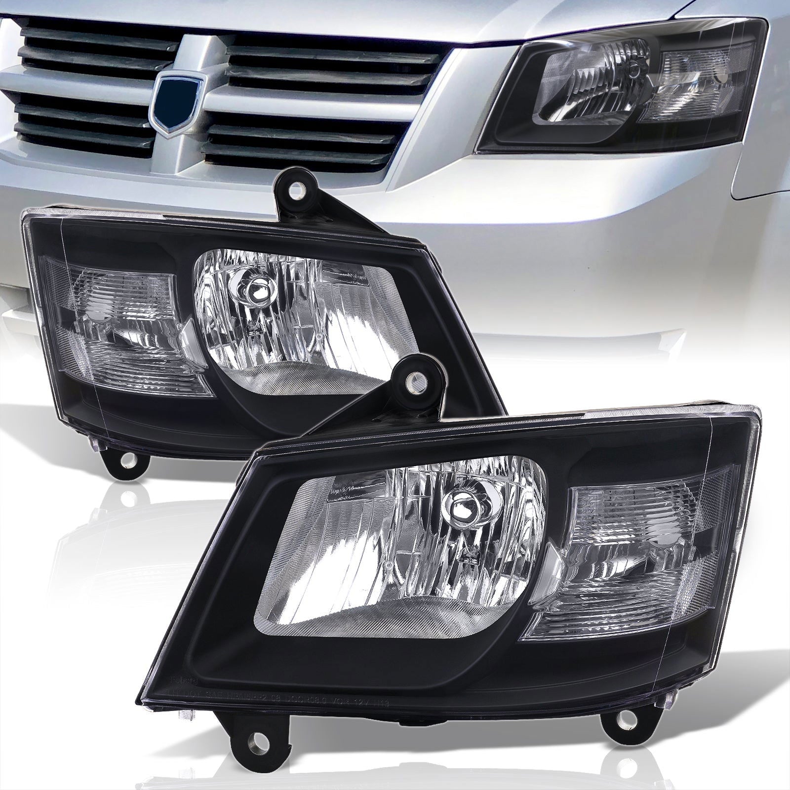 Dodge Grand Caravan 2008-2010 Factory Style Headlights Black Housing Clear Len Clear Reflector - Parts Agent