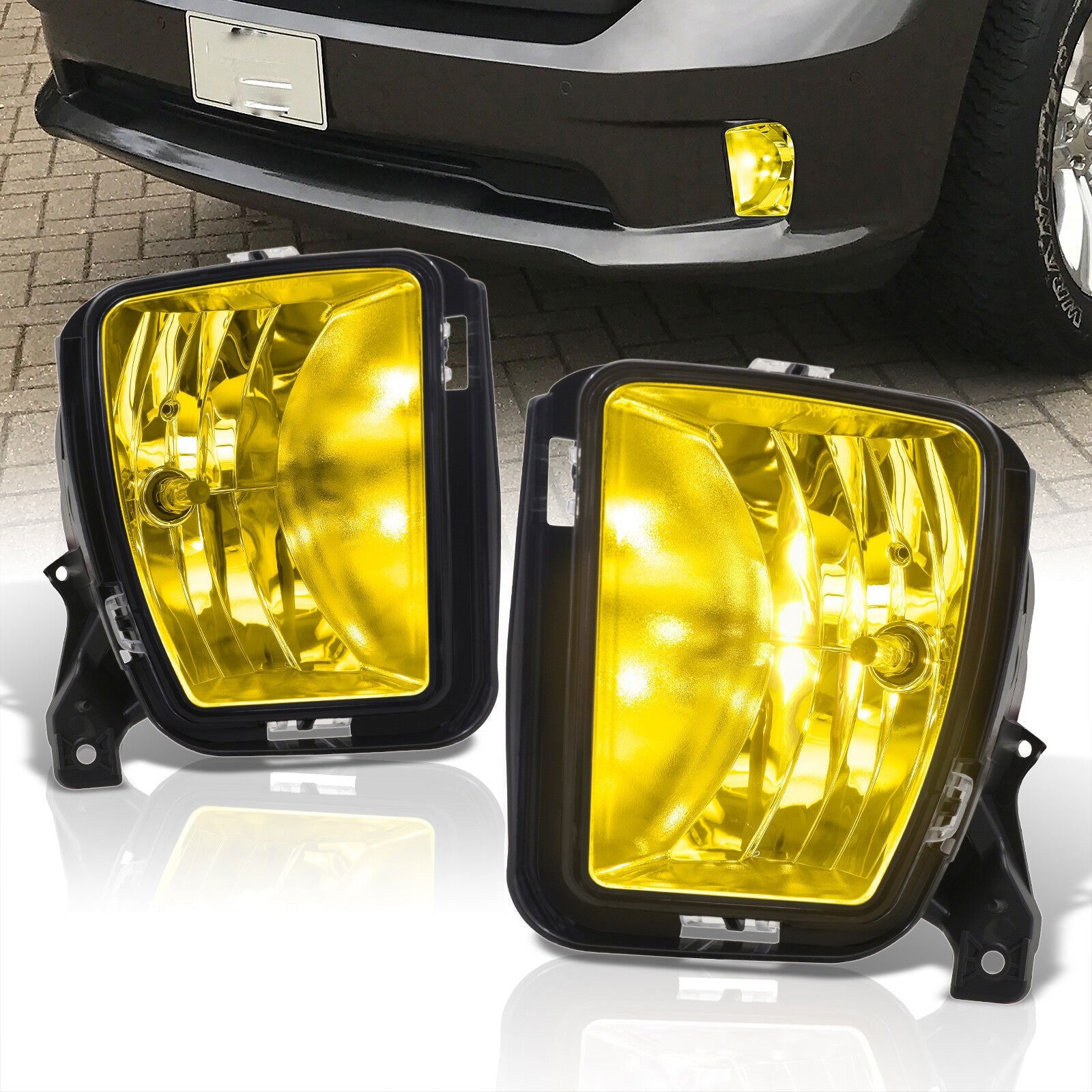 Dodge RAM 1500 2013-2018 Front Fog Lights Yellow Len (Includes Switch & Wiring Harness) - Parts Agent