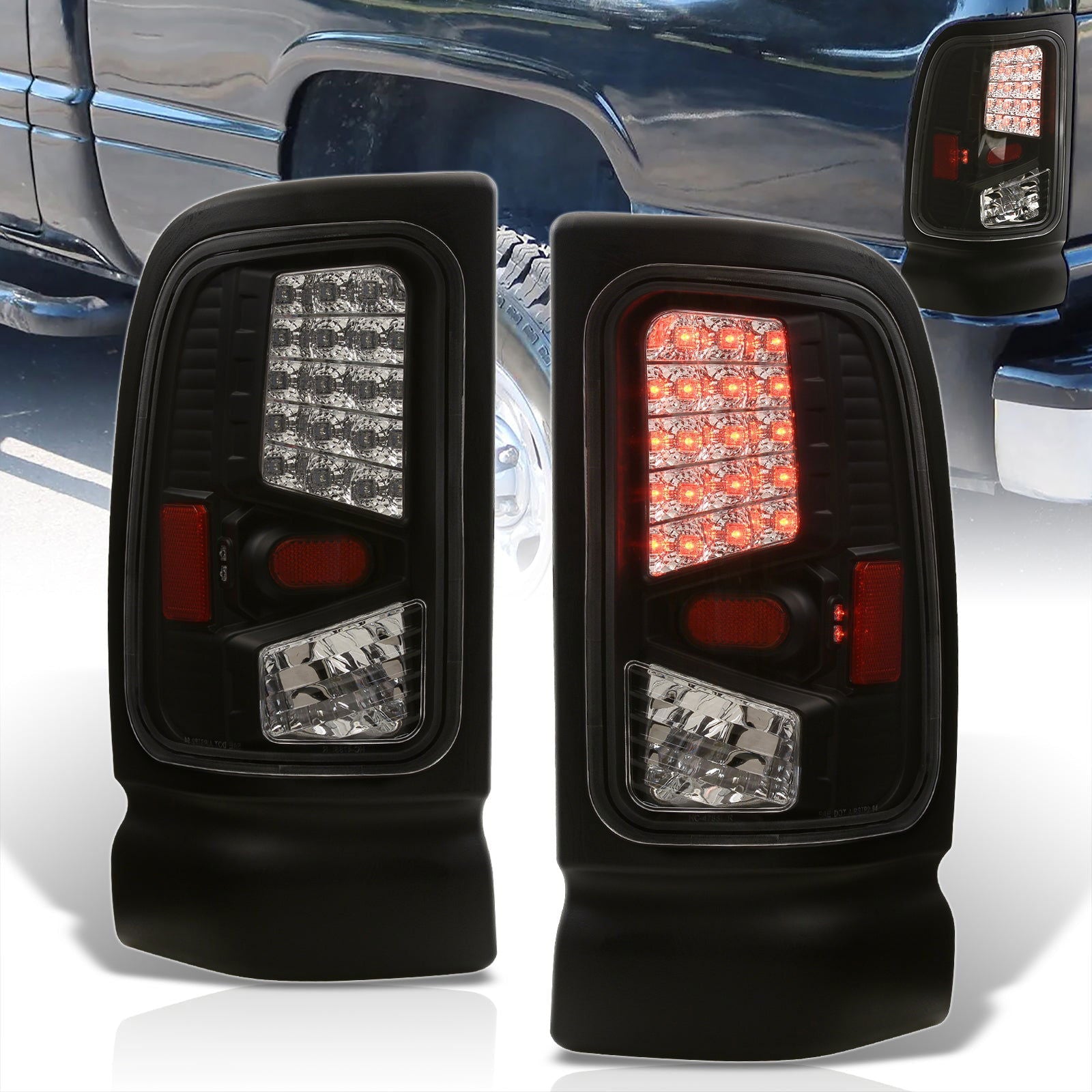 Dodge Ram 1500 1994-2001 / 2500 3500 1994-2002 LED Tail Lights Black Housing Clear Len - Parts Agent