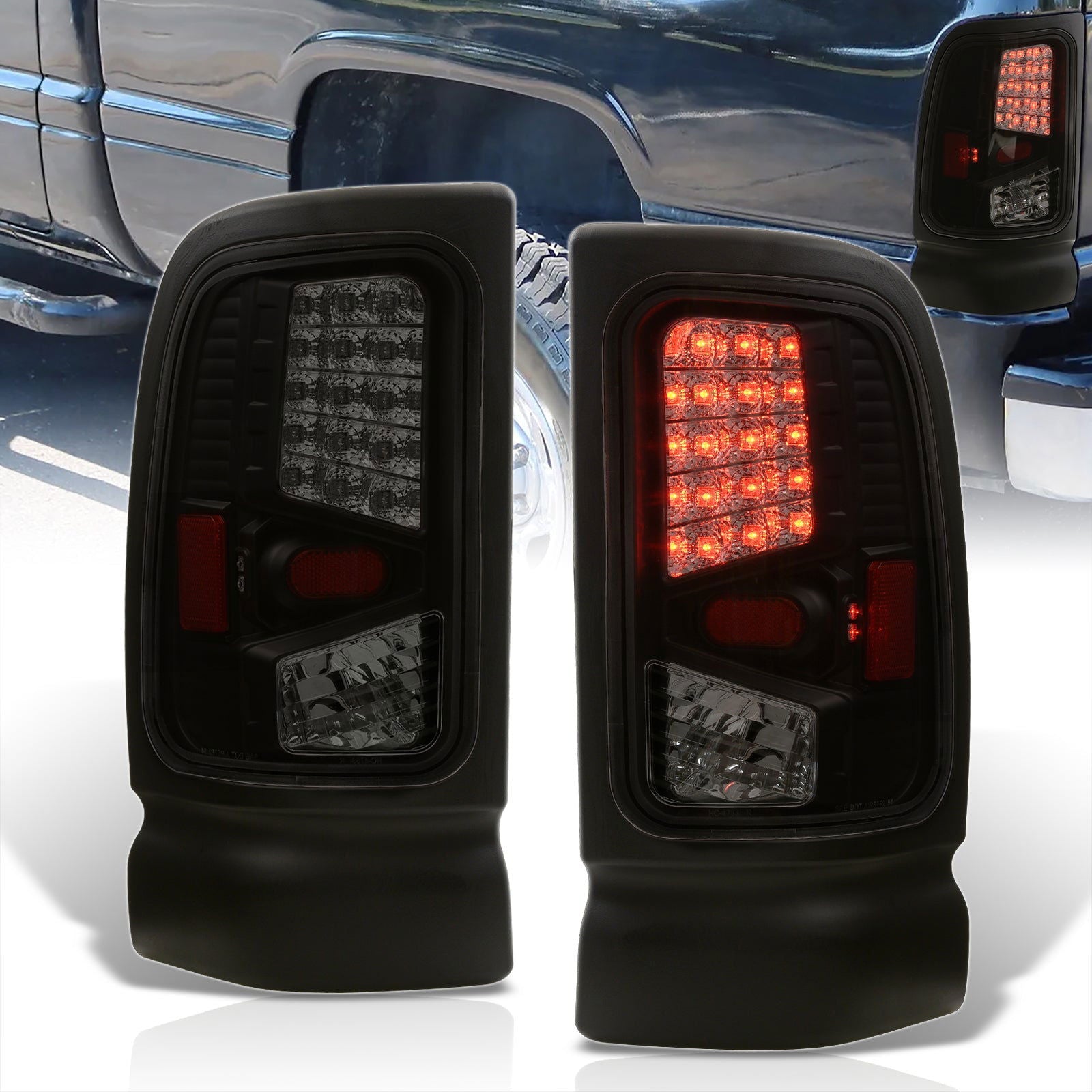Dodge Ram 1500 1994-2001 / 2500 3500 1994-2002 LED Tail Lights Black Housing Smoke Len - Parts Agent