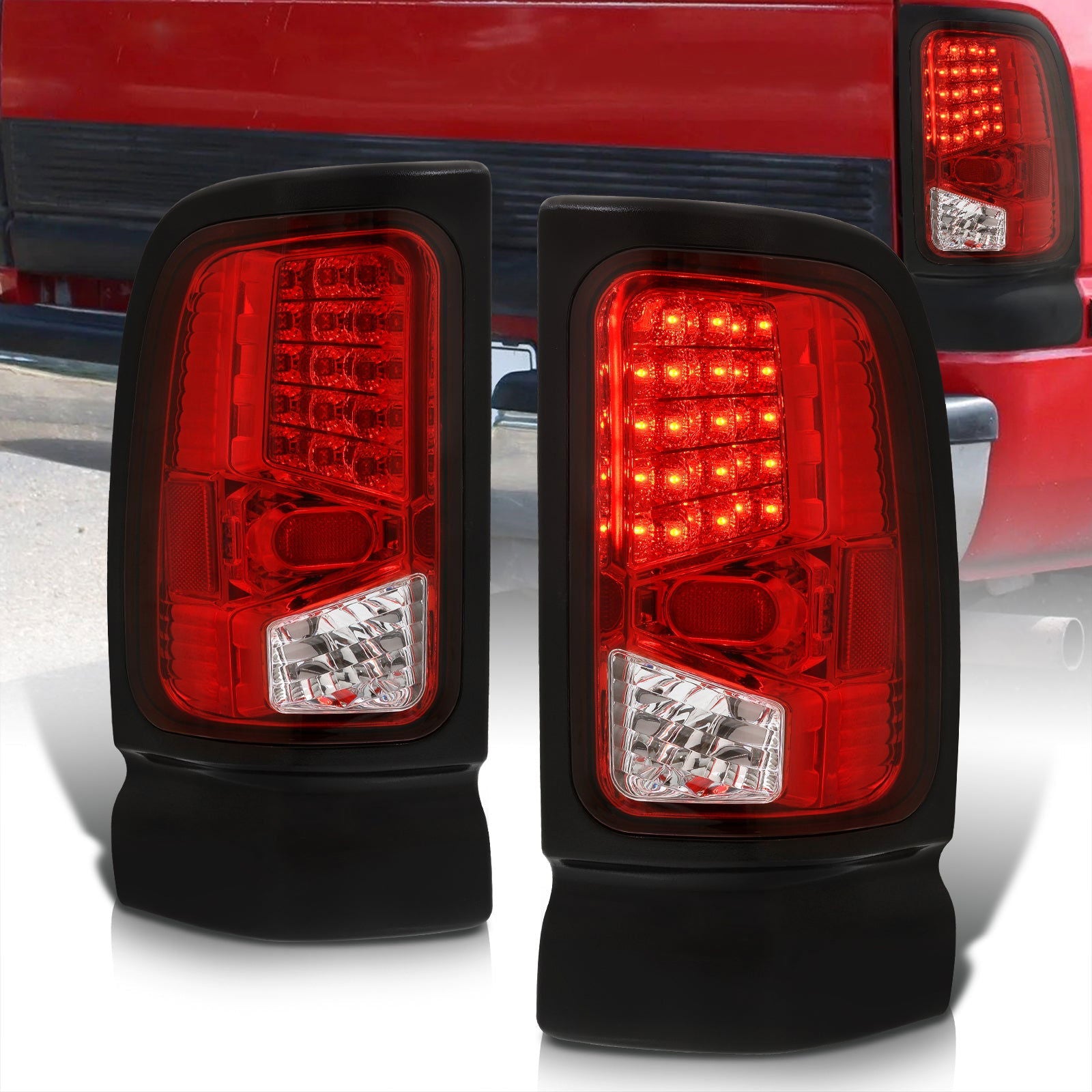 Dodge Ram 1500 1994-2001 / 2500 3500 1994-2002 LED Tail Lights Chrome Housing Red Len - Parts Agent