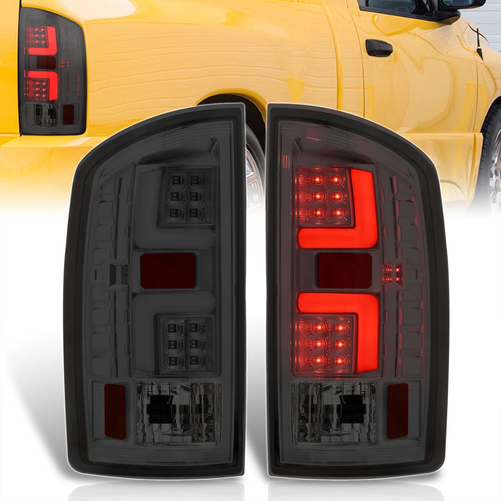 Dodge Ram 1500 2002-2006 / 2500 3500 2003-2006 LED Bar Tail Lights Chrome Housing Smoke Len White Tube (Excluding OEM LED Models) - Parts Agent
