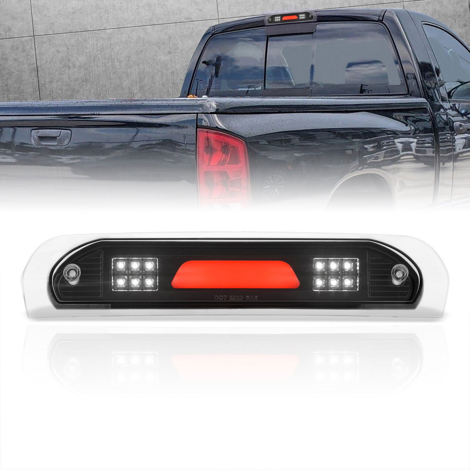 Dodge Ram 1500 2002-2008 / Dodge Ram 2500 3500 2003-2009 LED Bar 3rd Brake Light Black Housing Clear Len (Version 2) - Parts Agent
