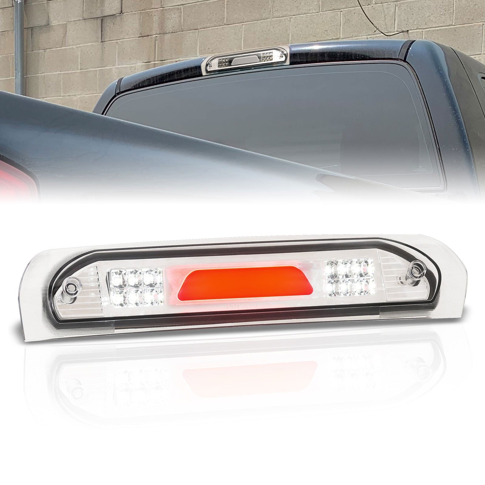 Dodge Ram 1500 2002-2008 / Dodge Ram 2500 3500 2003-2009 LED Bar 3rd Brake Light Chrome Housing Clear Len (Version 2) - Parts Agent