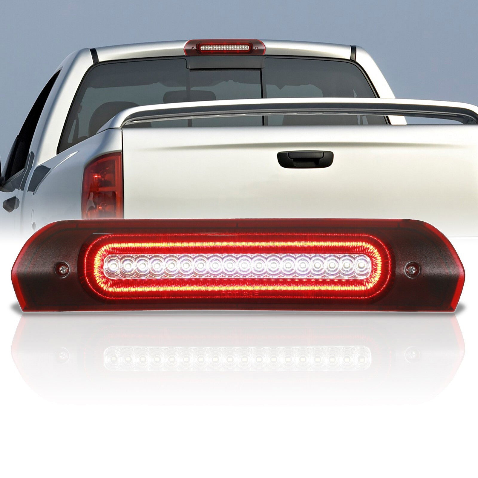 Dodge Ram 1500 2002-2008 / Dodge Ram 2500 3500 2003-2009 Strobe LED 3rd Brake Light Chrome Housing Red Len (Version 3) - Parts Agent