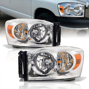 Dodge Ram 1500 2006-2008 / Ram 2500 3500 2006-2009 Factory Style Headlights Chrome Housing Clear Len Amber Reflector - Parts Agent
