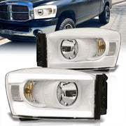 Dodge Ram 1500 2006-2008 / Ram 2500 3500 2006-2009 LED DRL Bar Factory Style Headlights White Housing Clear Len Clear Reflector - Parts Agent