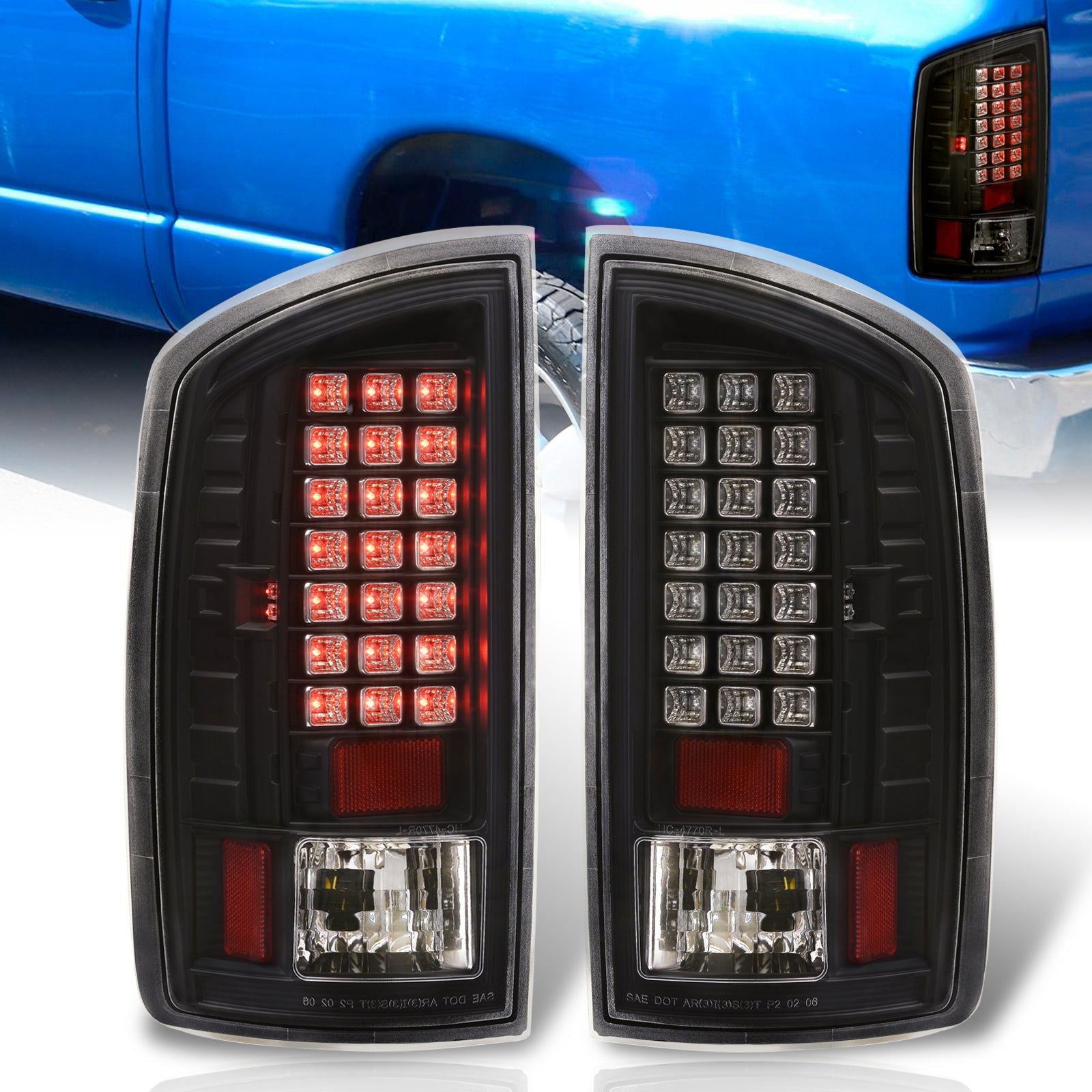 Dodge Ram 1500 2007-2008 / 2500 3500 2007-2009 LED Tail Lights Black Housing Clear Len - Parts Agent