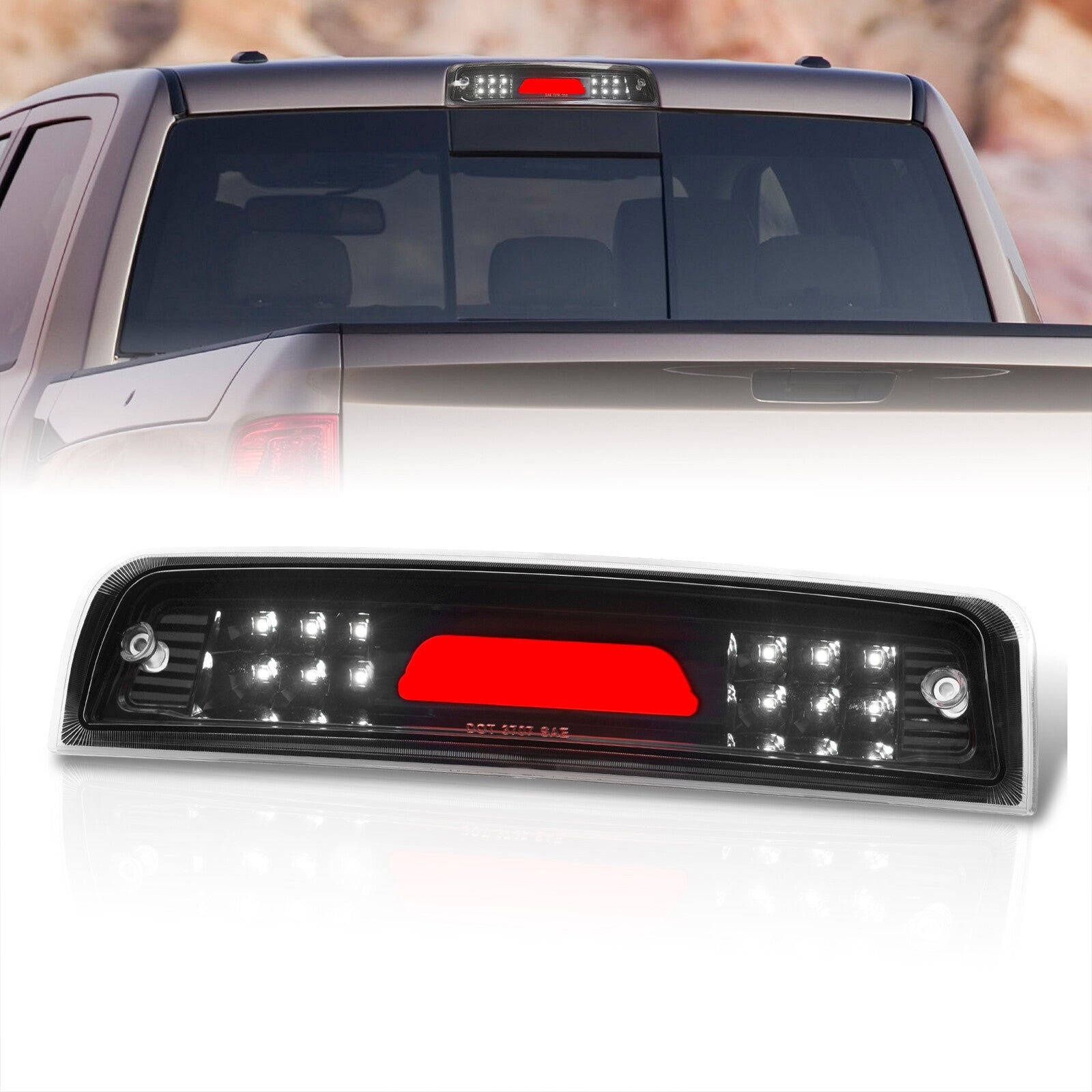 Dodge Ram 1500 2009-2010 / Dodge Ram 2500 3500 2010 / RAM 1500 2500 3500 2011-2018 LED Bar 3rd Brake Light Black Housing Clear Len (Version 2) - Parts Agent