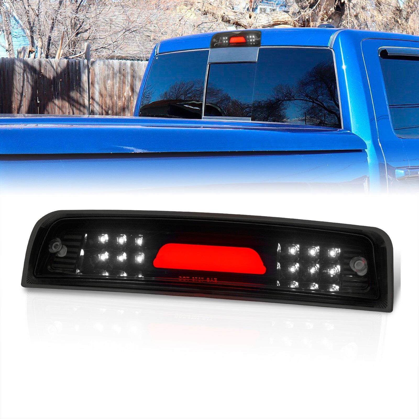 Dodge Ram 1500 2009-2010 / Dodge Ram 2500 3500 2010 / RAM 1500 2500 3500 2011-2018 LED Bar 3rd Brake Light Black Housing Smoke Len (Version 2) - Parts Agent