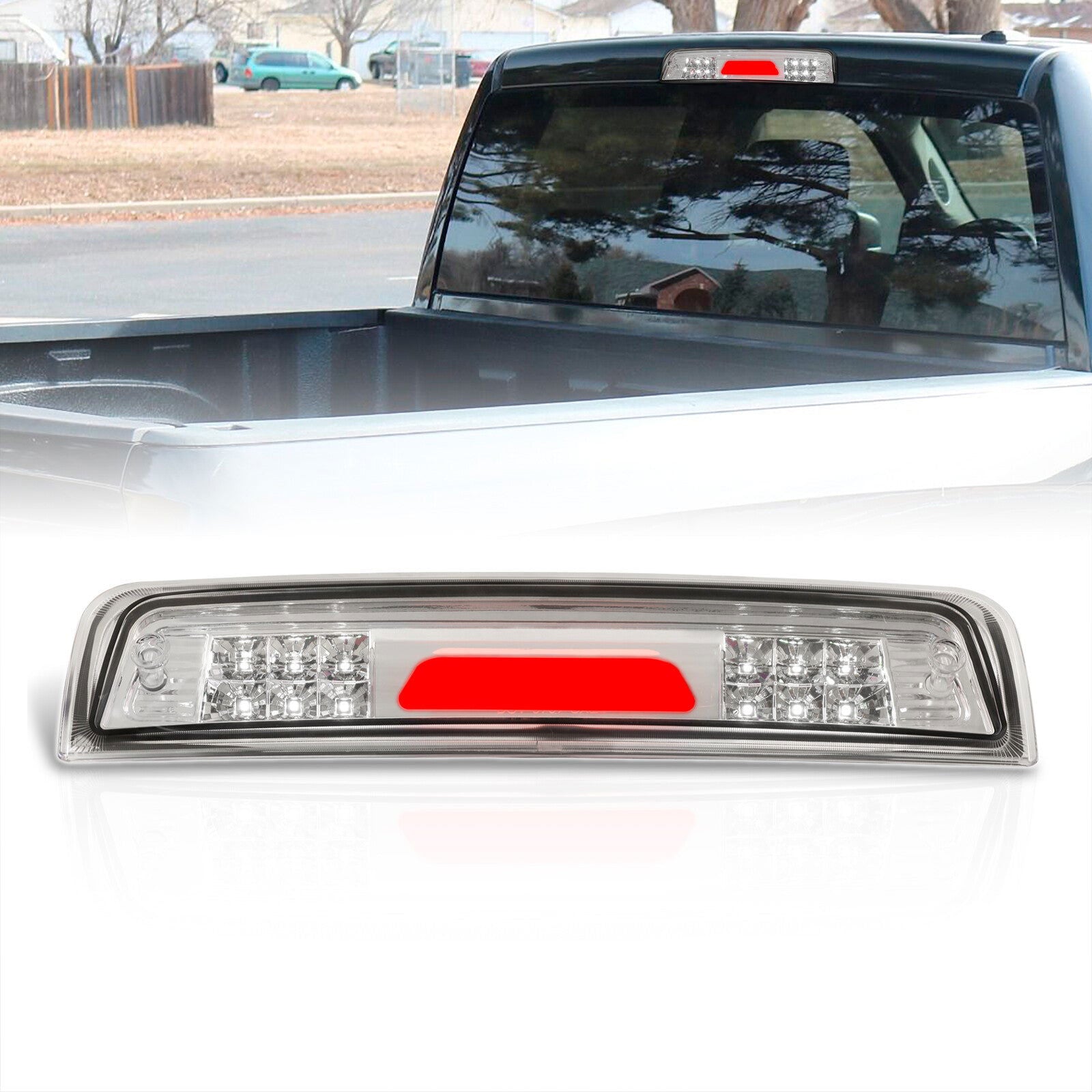 Dodge Ram 1500 2009-2010 / Dodge Ram 2500 3500 2010 / RAM 1500 2500 3500 2011-2018 LED Bar 3rd Brake Light Chrome Housing Clear Len (Version 2) - Parts Agent