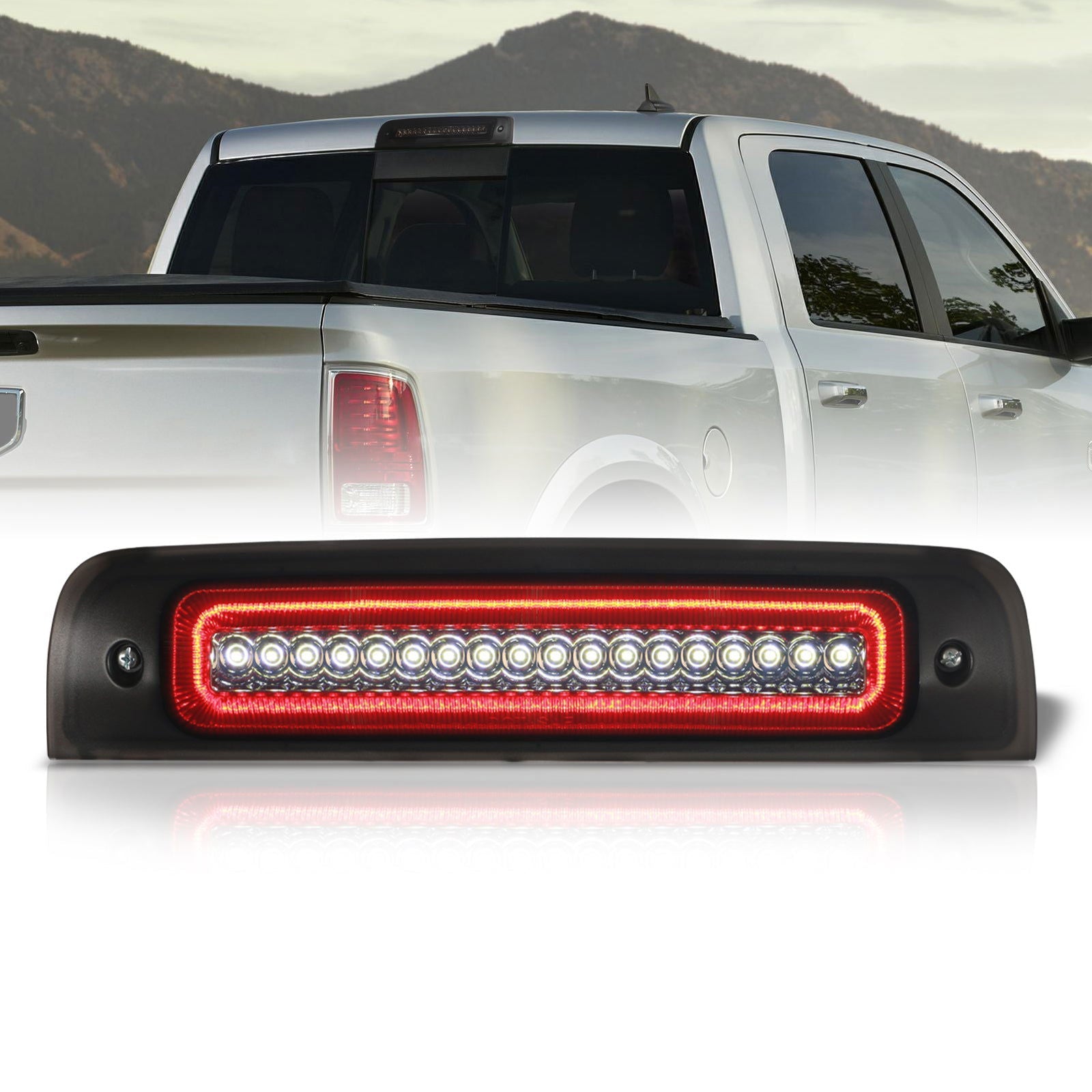 Dodge Ram 1500 2009-2018 / 1500 Classic 2019-2023 / 2500 3500 4500 5500 2010-2018 Strobe LED 3rd Brake Light Chrome Housing Smoke Len (Version 3) - Parts Agent