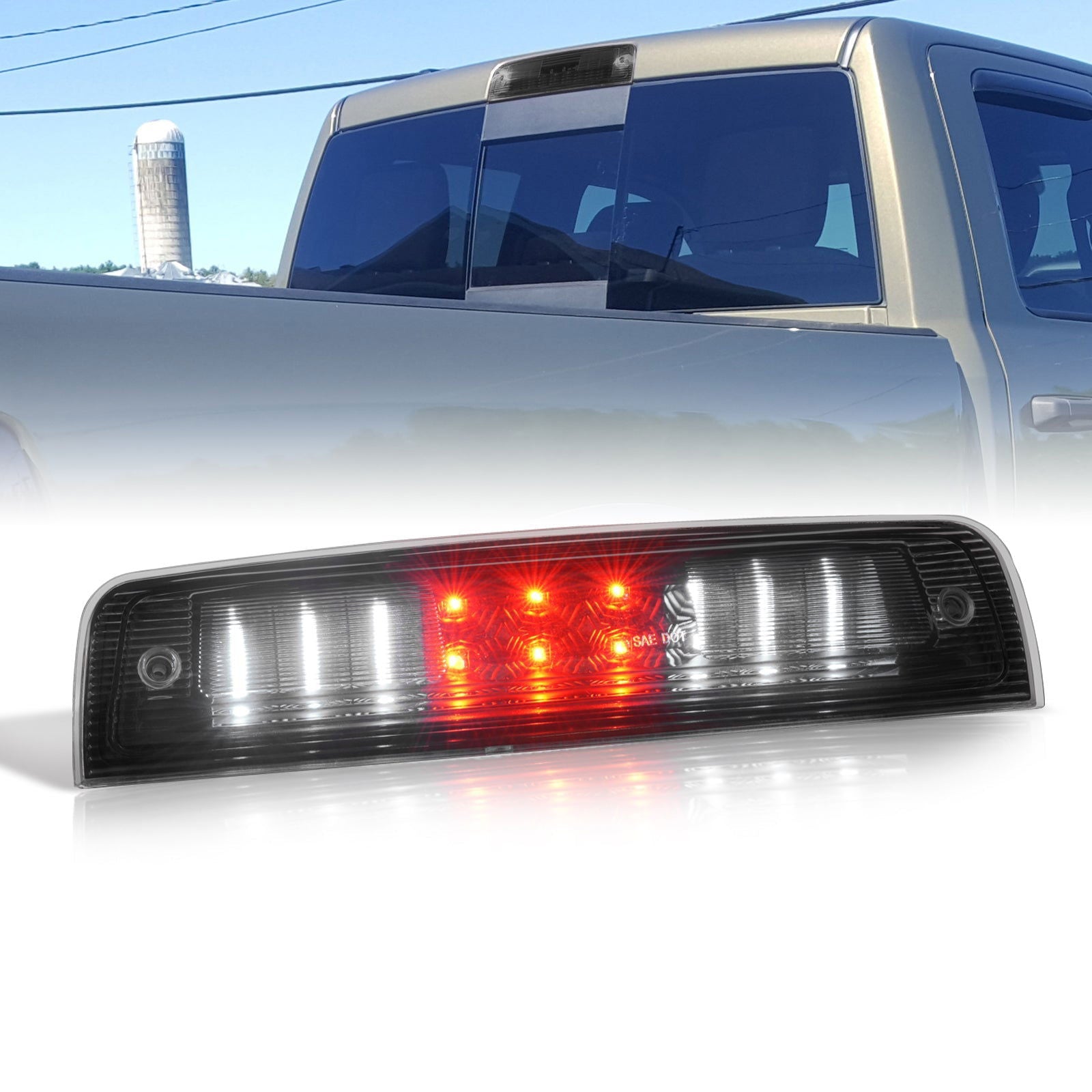 Dodge Ram 1500 2009-2018 / 2500 3500 2010-2018 LED 3rd Brake Light Black Housing Clear Len - Parts Agent