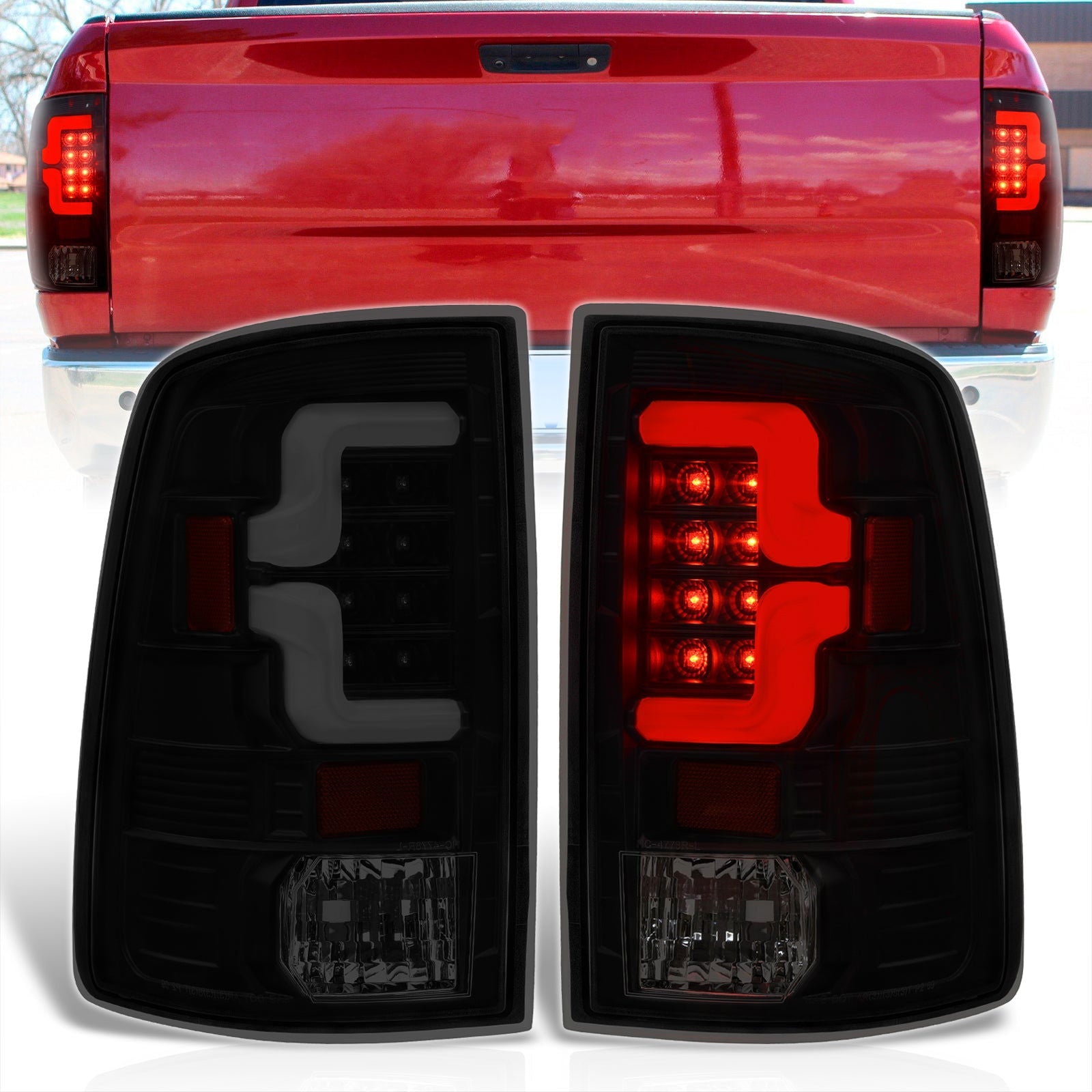 Dodge Ram 1500 2009-2018 / 2500 3500 2010-2018 LED Bar Tail Lights Black Housing Smoke Len White Tube (Excluding OEM LED Models) - Parts Agent