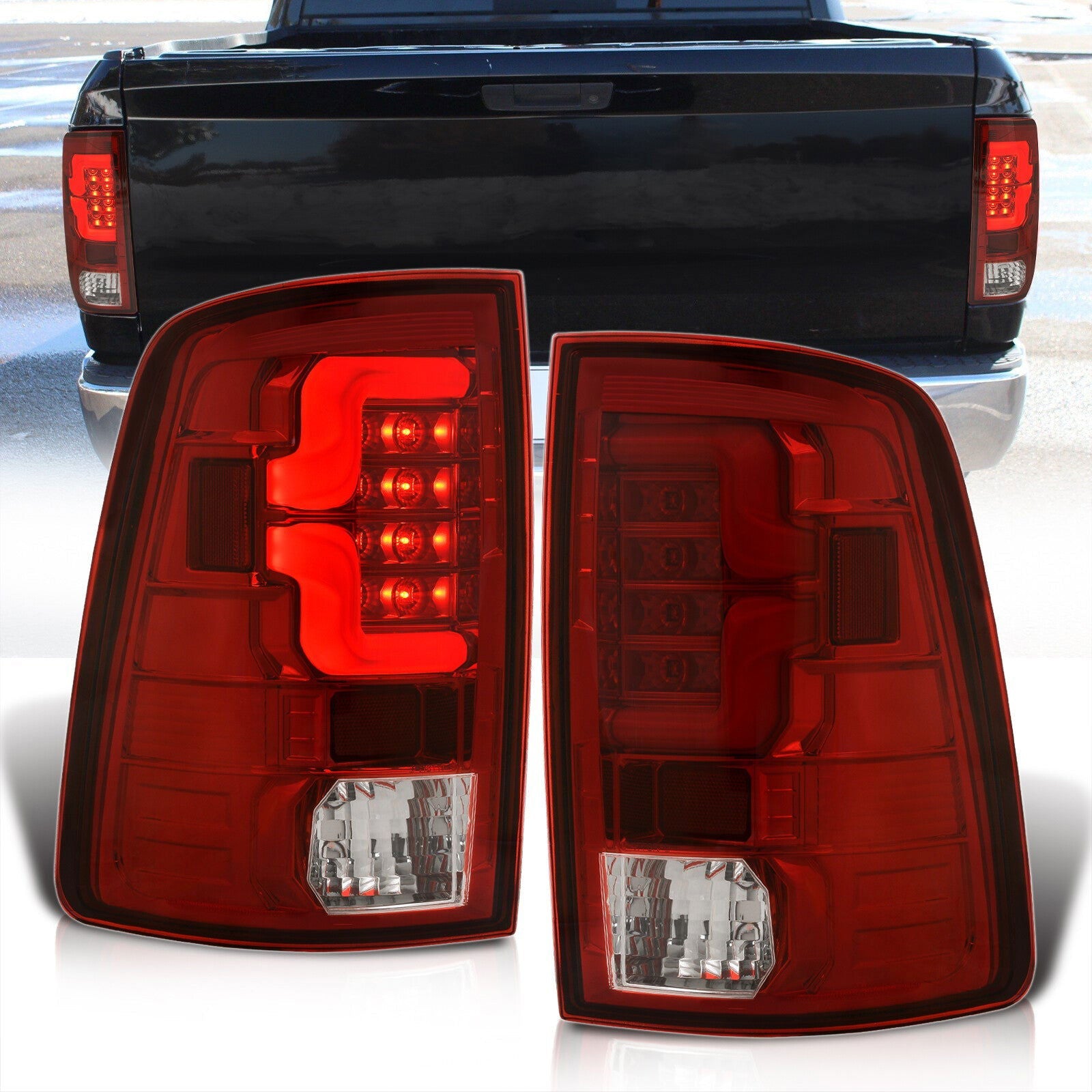 Dodge Ram 1500 2009-2018 / 2500 3500 2010-2018 LED Bar Tail Lights Chrome Housing Red Len White Tube (Excluding OEM LED Models) - Parts Agent