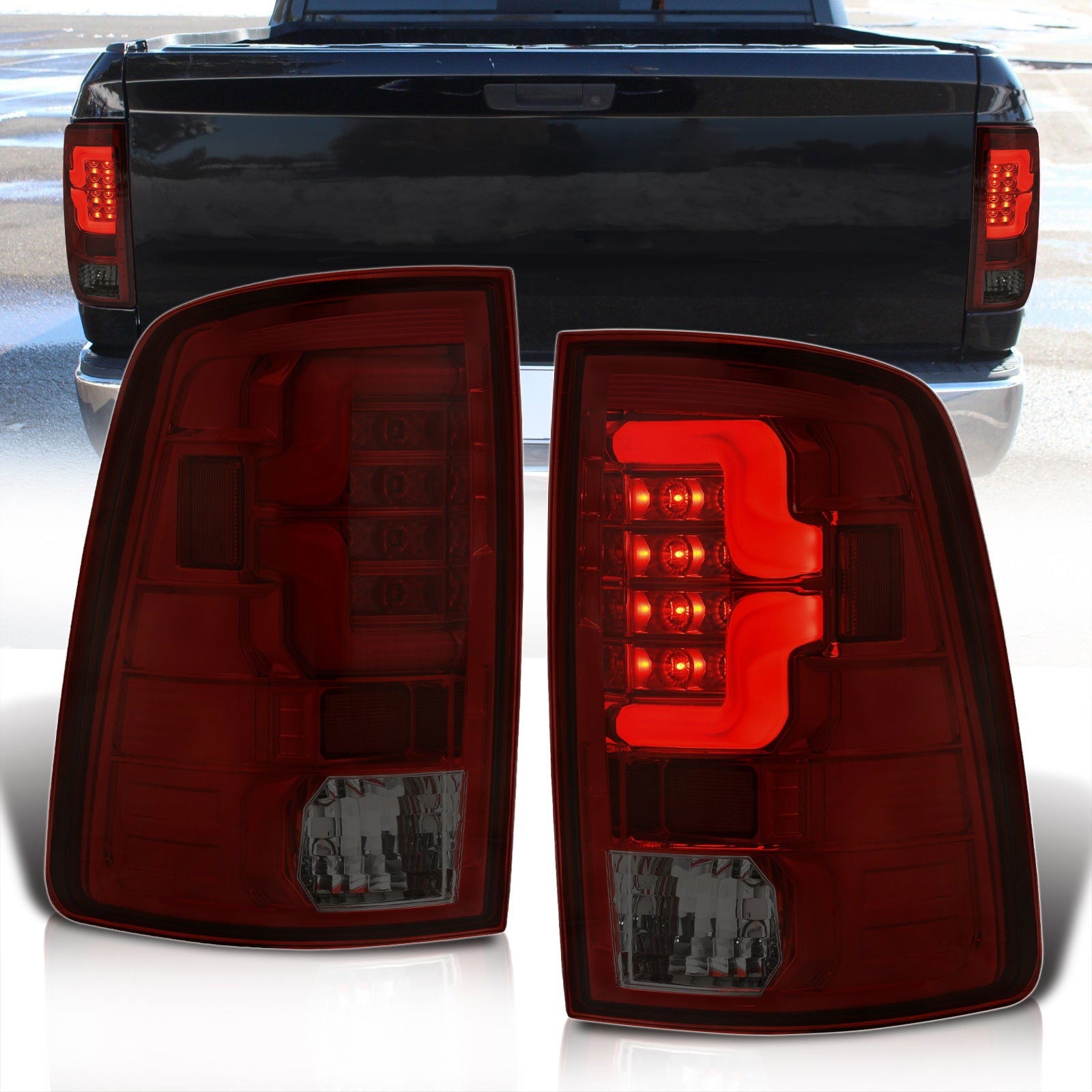 Dodge Ram 1500 2009-2018 / 2500 3500 2010-2018 LED Bar Tail Lights Chrome Housing Red Smoke Len White Tube (Excluding OEM LED Models) - Parts Agent