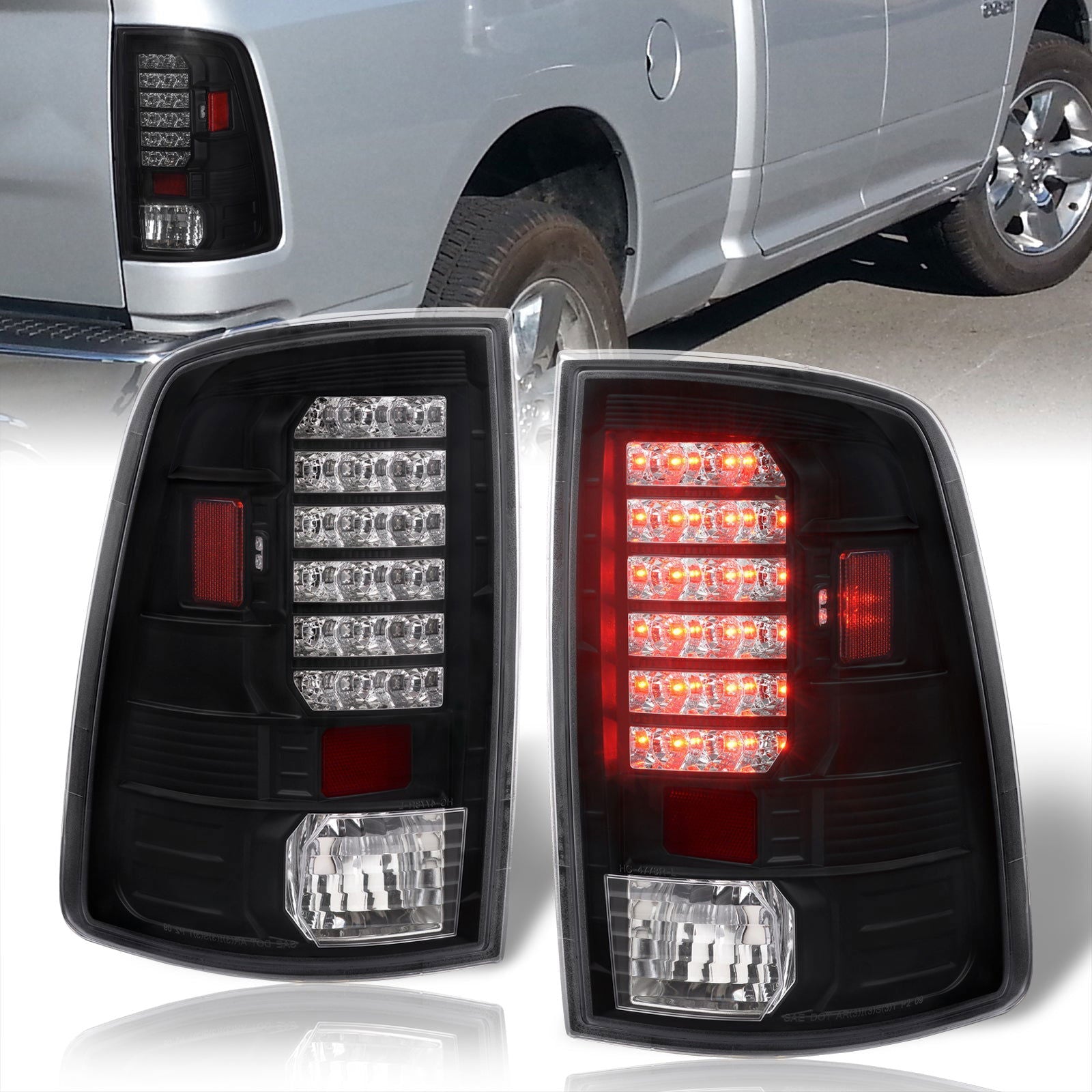 Dodge Ram 1500 2009-2018 / 2500 3500 2010-2018 LED Tail Lights Black Housing Clear Len (Excluding OEM LED Models) - Parts Agent