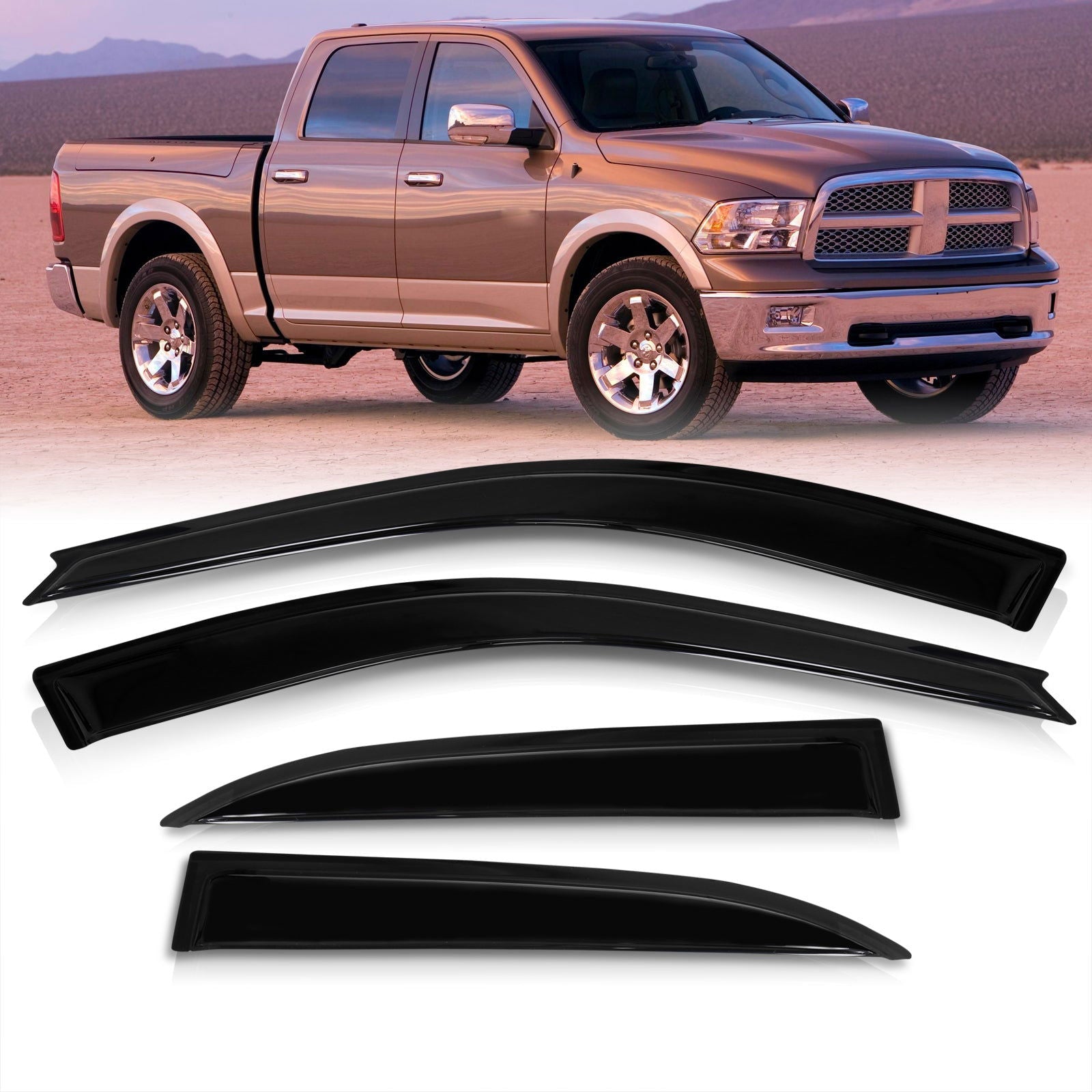 Dodge Ram 1500 2009-2018 / Classic 1500 2019-2023 Quad & Extended Cab 4 Door Tape On Window Visors - Parts Agent
