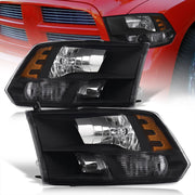 Dodge Ram 1500 2009-2018 / Ram 2500 3500 2010-2018 / Ram 4500 5500 2011-2018 / Ram 1500 Classic 2019-2023 Factory Style Quad Headlights Black Housing Clear Len Amber Reflector (Halogen Models Only) - Parts Agent