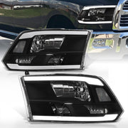 Dodge Ram 1500 2009-2018 / Ram 2500 3500 2010-2018 LED DRL Bar Factory Style Headlights Black Housing Clear Len Clear Reflector (Dual / Quad Models Headlamps Only) - Parts Agent