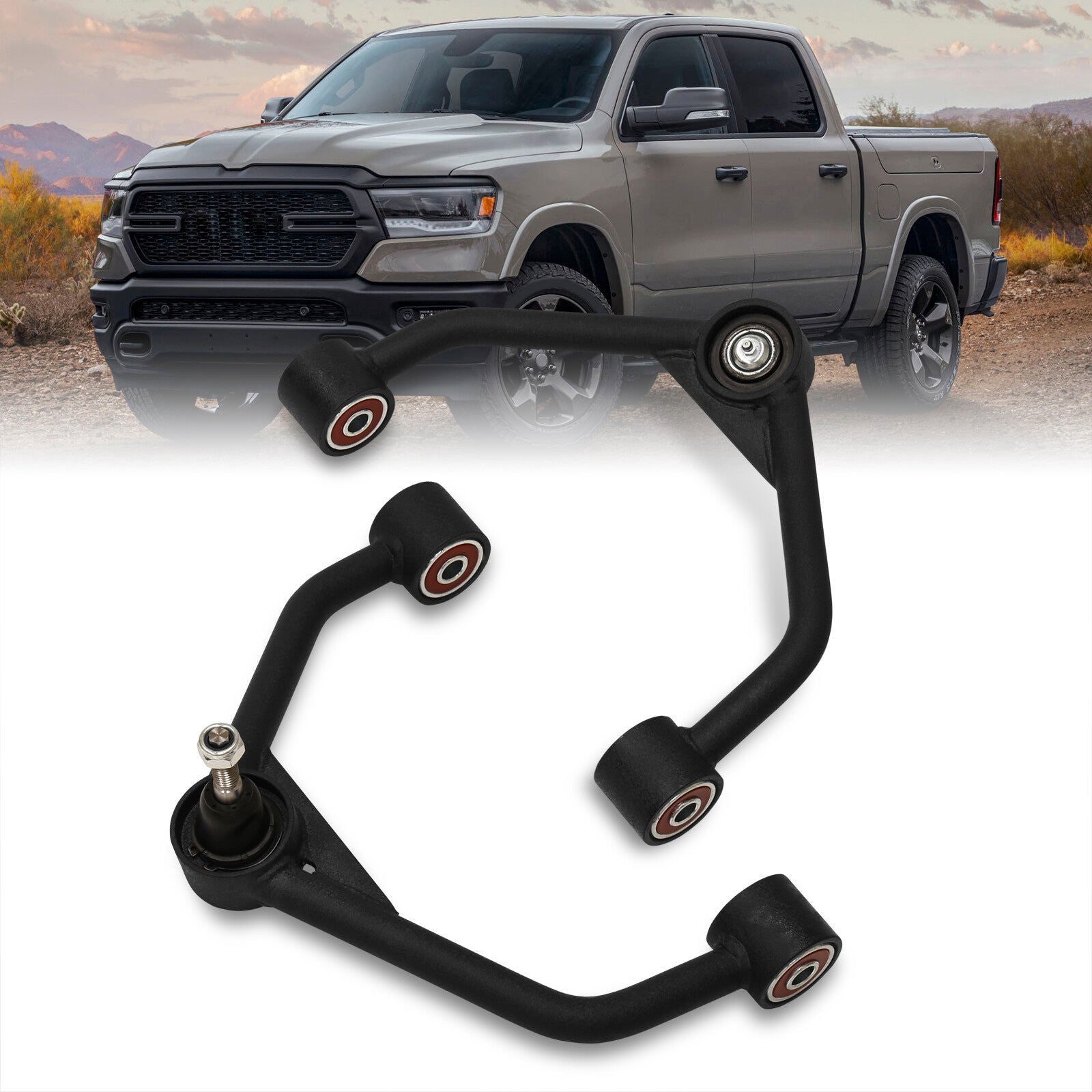 Dodge Ram 1500 2019-2022 2-4" Lift Front Upper Tubular Control Arms Black - Parts Agent
