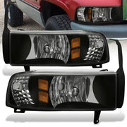 Dodge Ram 1500 2500 3500 1994-2001 1 Piece Headlights Black Housing Clear Len Amber Reflector ( Except sports package models ) - Parts Agent