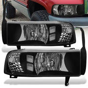 Dodge Ram 1500 2500 3500 1994-2001 1 Piece Headlights Black Housing Clear Len Clear Reflector ( Except sports package models ) - Parts Agent