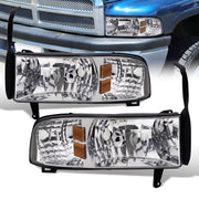 Dodge Ram 1500 2500 3500 1994-2001 1 Piece Headlights Chrome Housing Clear Len Amber Reflector ( Except sports package models ) - Parts Agent
