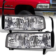 Dodge Ram 1500 2500 3500 1994-2001 1 Piece Headlights Chrome Housing Clear Len Clear Reflector ( Except sports package models ) - Parts Agent