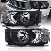 Dodge Ram 1500 Truck 2002-2005 / 2500 3500 Truck 2003-2005 Factory Style Headlights Black Housing Clear Len Amber Reflector - Parts Agent
