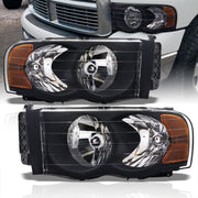 Dodge Ram 1500 Truck 2002-2005 / 2500 3500 Truck 2003-2005 Factory Style Headlights Black Housing Clear Len Clear Reflector - Parts Agent
