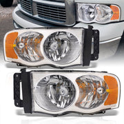 Dodge Ram 1500 Truck 2002-2005 / 2500 3500 Truck 2003-2005 Factory Style Headlights Chrome Housing Clear Len Amber Reflector - Parts Agent