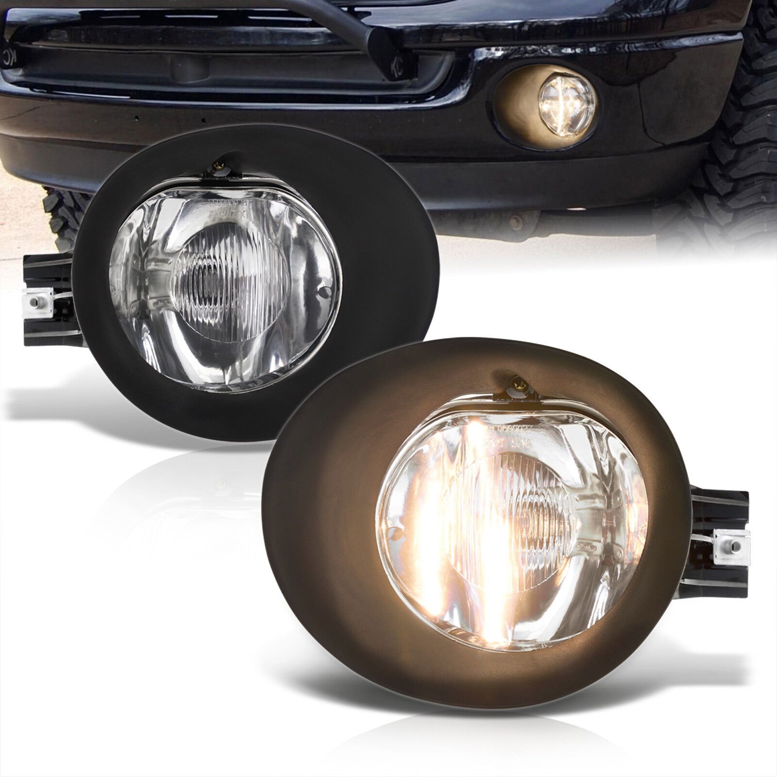 Dodge Ram 2002-2008 Front Fog Lights Clear Len (Includes Switch & Wiring Harness) - Parts Agent