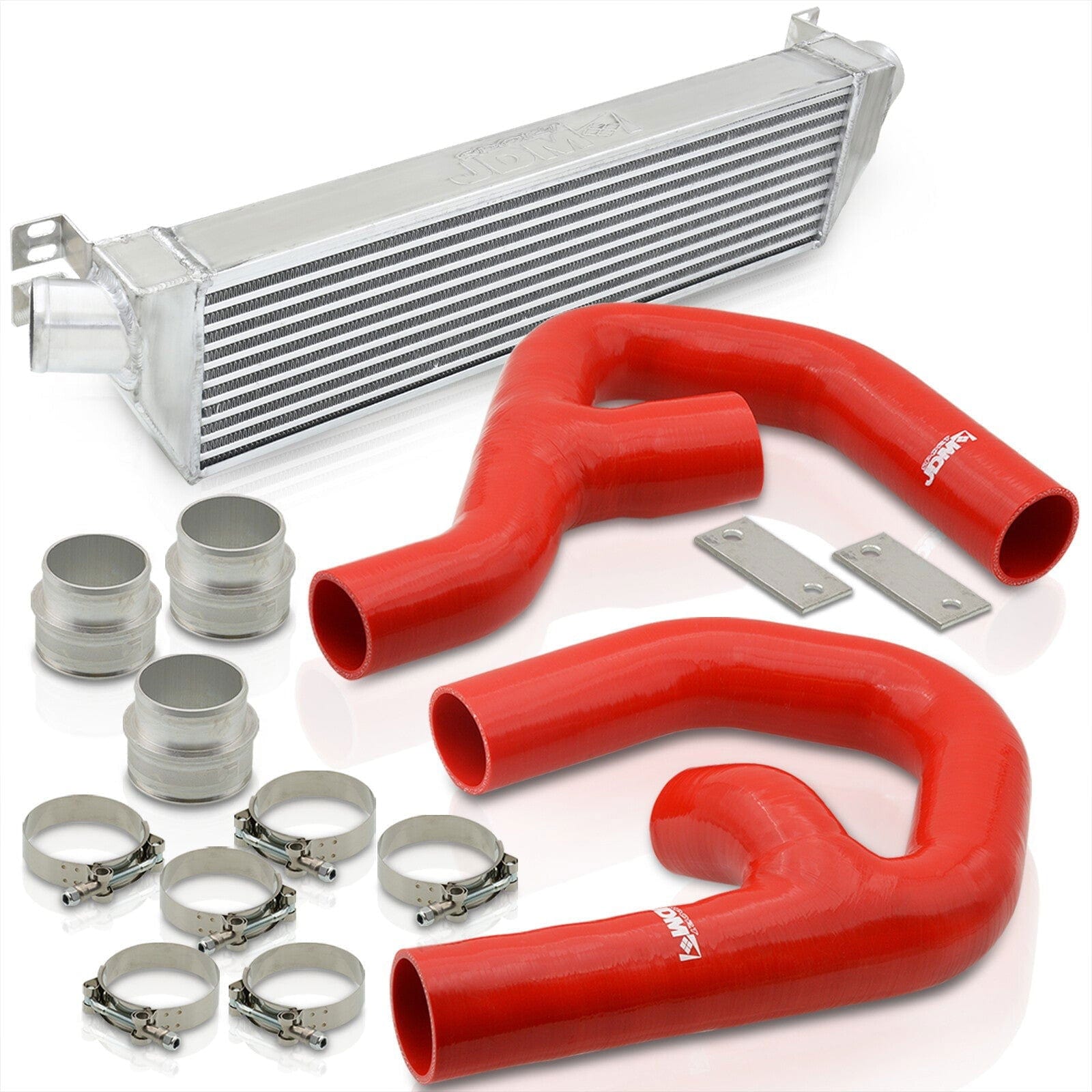 For 2006-2010 Volkswagen VW Golf GTI Jetta / Audi A3 Tube & Fin Turbo Intercooler FMIC + Piping Kit Red Couplers - 2.0L 2.0T FSi Mk5 Mk6 07 08 09 - Parts Agent