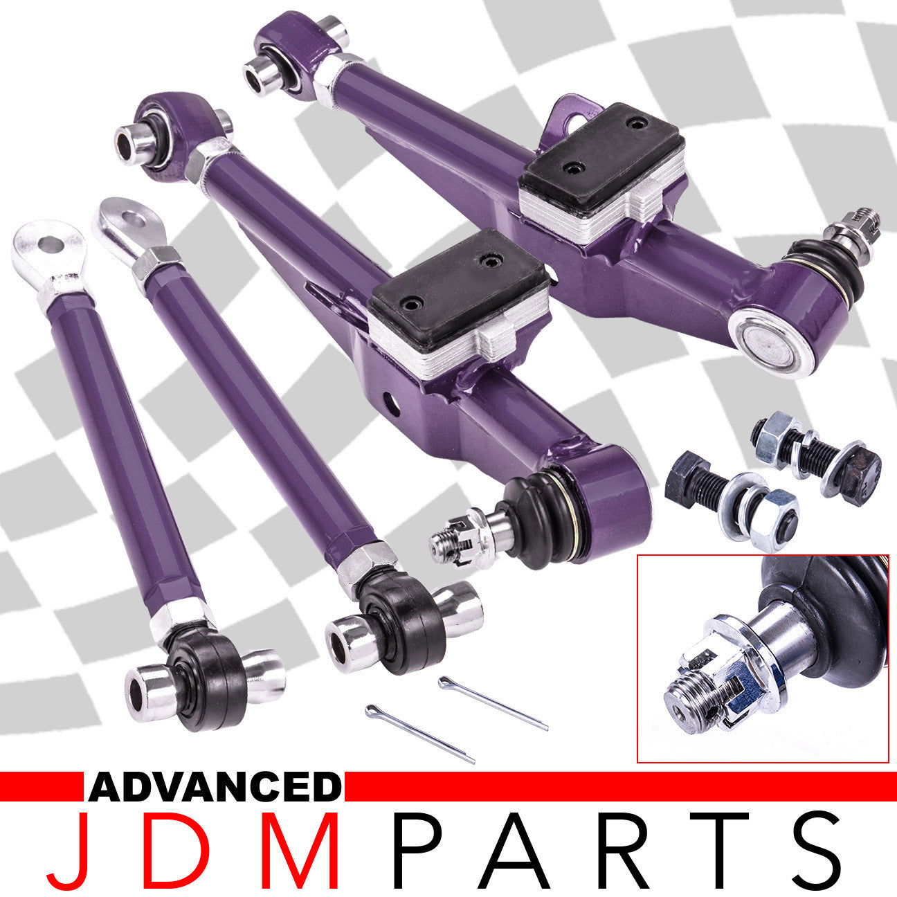 For Nissan 240SX 89-98 S13 S14 Purple Front Lower Control Arm Kit + Tension Rod - Parts Agent