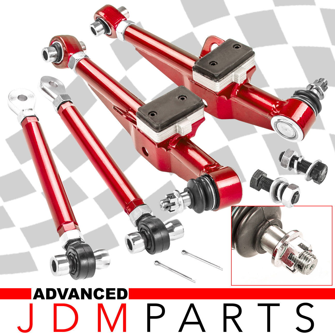 For Nissan 240SX 89-98 S13 S14 Red Front Lower Control Arm Kit + Tension Rod - Parts Agent