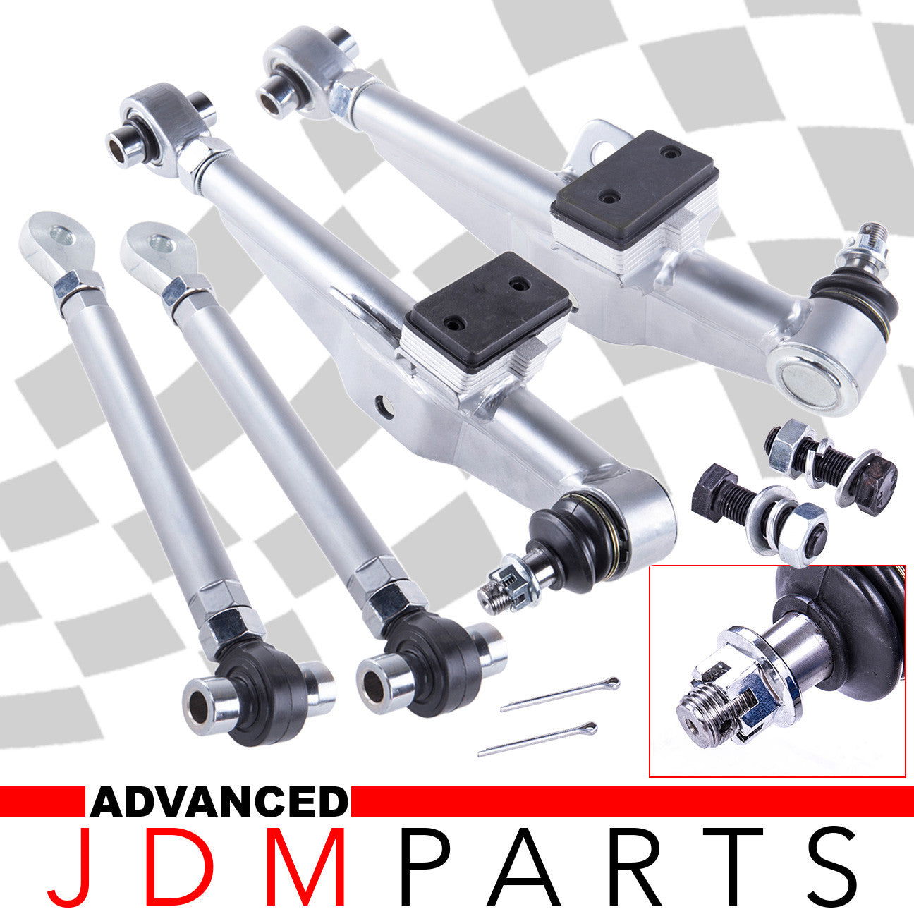 For Nissan 240SX 89-98 S13 S14 Silver Front Lower Control Arm Kit + Tension Rod - Parts Agent