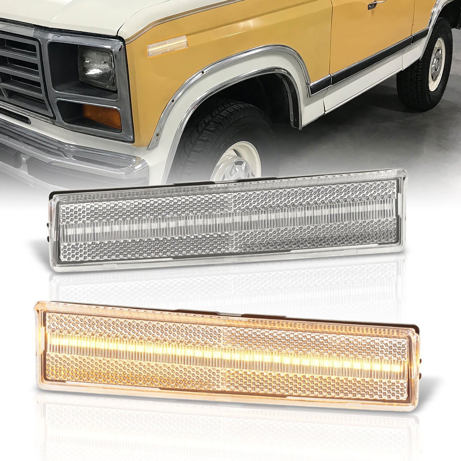 Ford Bronco F100 F150 F250 F350 1980-1986 Front Amber LED Side Marker Lights Clear Len - Parts Agent